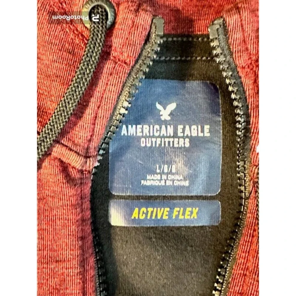 American Eagle Mens Large Burgundy Active Flex Zip up Hoodie Jacket EUC